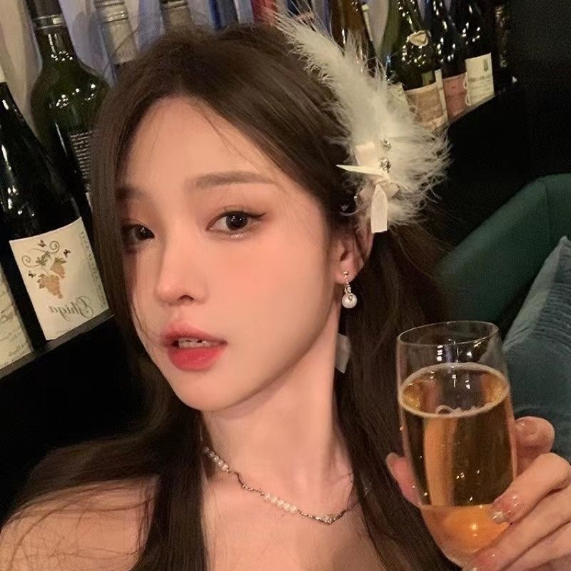 2024发饰品新款超仙气质蝴蝶结羽毛发夹女高级感鸭嘴夹子发夹头饰