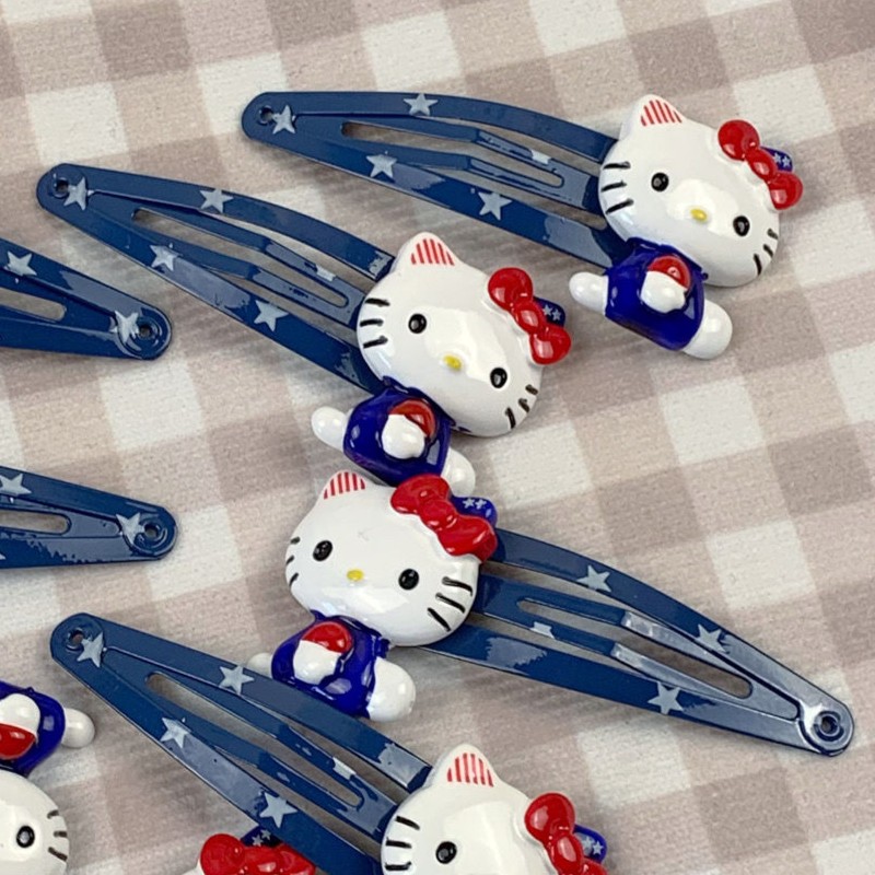 合金发饰 kt猫发夹少女心Kitty发饰套装ins复古可爱蓝色星星印花