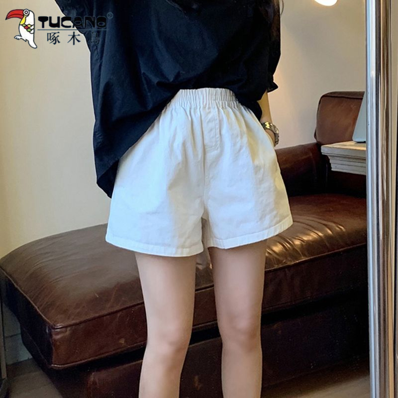 啄木鸟韩版短裤女夏季薄款松紧腰宽松小个子a字显高休闲三分裤
