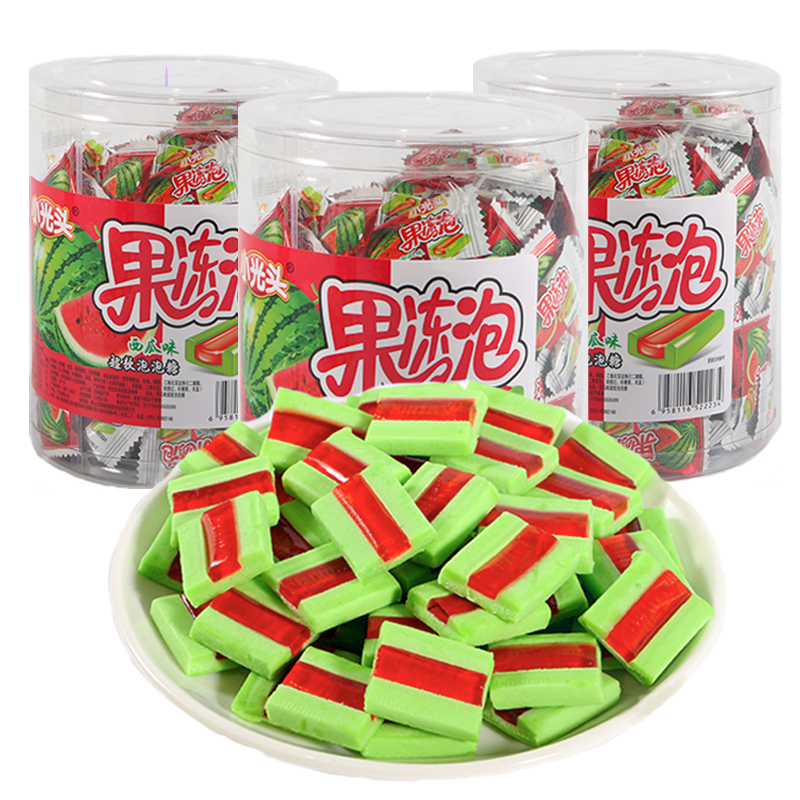 小光头果冻西瓜泡泡糖超软糖桶装8090后怀旧零食水果味糖果口香糖