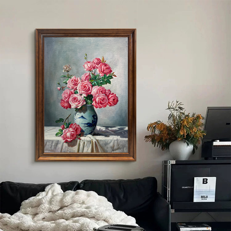 【国色天香】手绘油画美式法式风玄关装饰画法式餐厅卧室中古客厅画