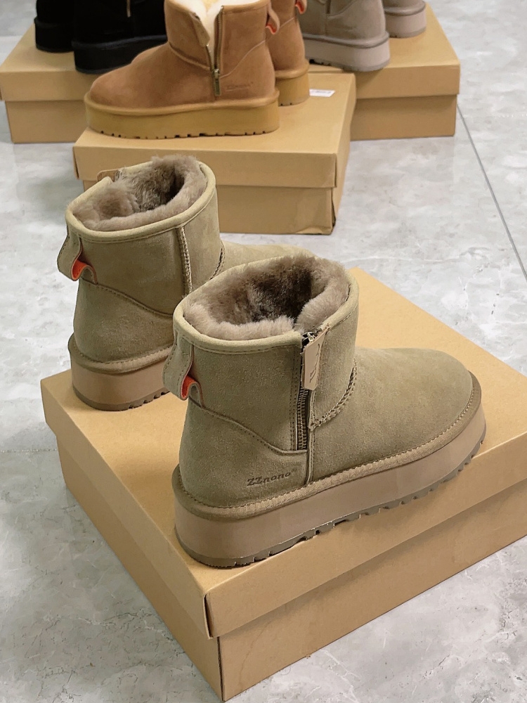 红蜻蜓牌雪地靴女皮毛一体2023厚底侧拉链短筒靴加绒加厚东北棉鞋