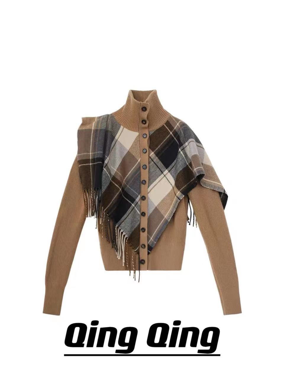 春夏设计款拼接新款女毛衣！假两件格纹