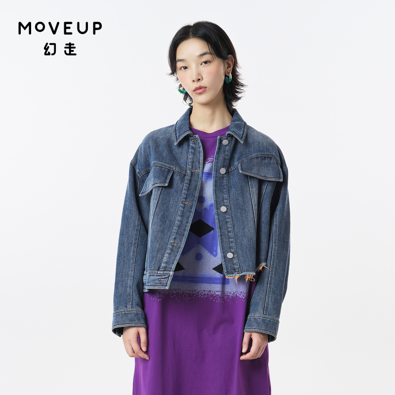 MOVEUP幻走2023秋季新款.FUN系列 不对称章牛仔外套女323340709