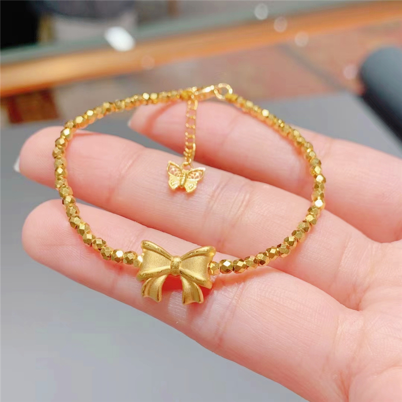 999足金蝴蝶结黄金手链女在逃公主手镯蹦迪珠手串2025年款送女友