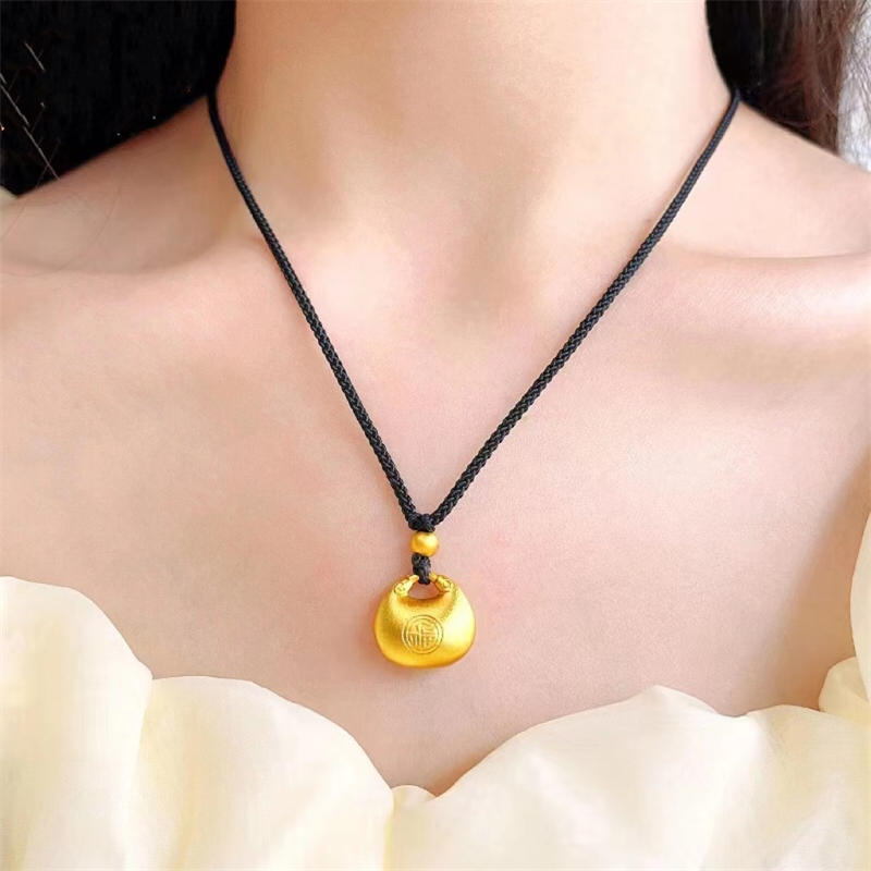 黄金胖福吊坠999足金转运珠3D硬金编织项绳送小孩送女友生日礼物