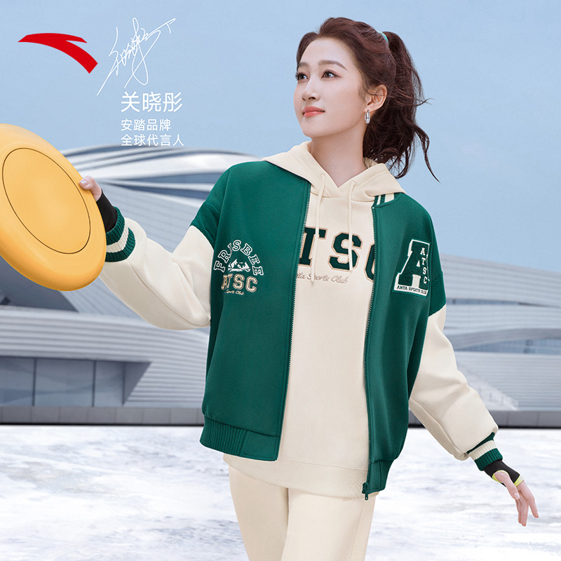 安踏百搭秋冬季新款女士针织休闲运动上衣美拉德复古宽松潮流外套