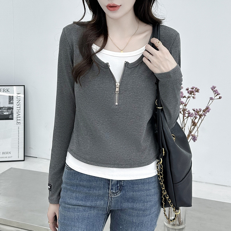 假两件长袖T恤秋季打底衫