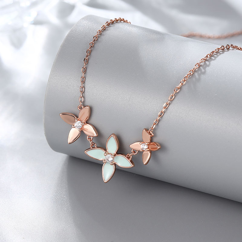 坠链均925银 珐琅彩纯银S925项链原创设计三花2025新款轻奢时尚