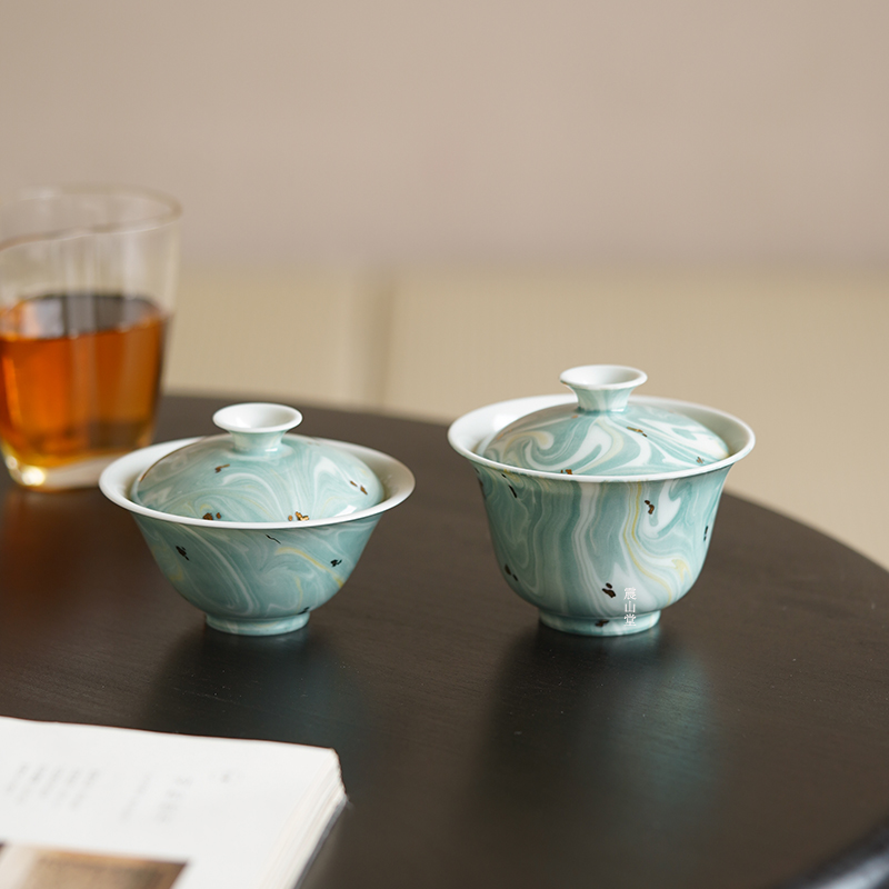 震山堂新款手工陶瓷盖碗茶具功夫茶碗茶具不烫手150毫升泡茶碗