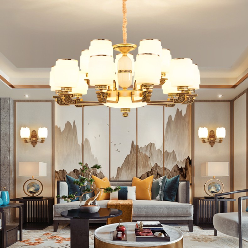 新中式吊灯客厅灯现代中式大气家用别墅餐厅灯奢华大气锌合金吊灯