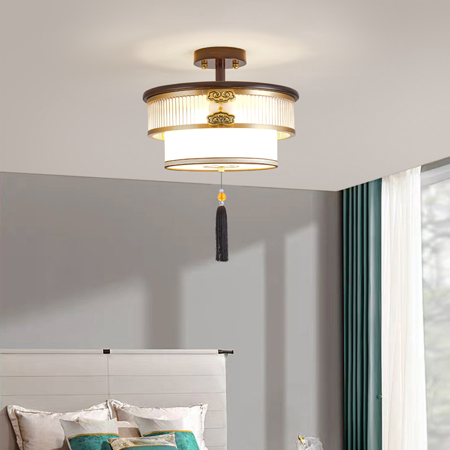 新中式吸顶吊灯卧室全光谱吊灯复古走廊楼梯吊灯过道灯流苏阳台灯