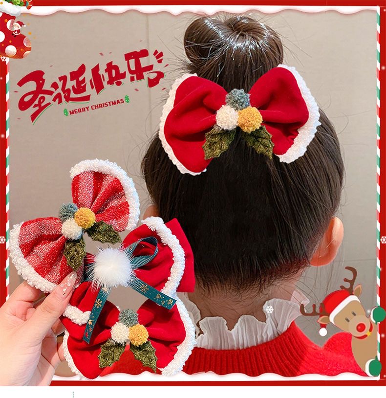 儿童圣诞节蝴蝶结发夹女童甜美夹子公主宝宝头饰可爱发卡发饰礼物