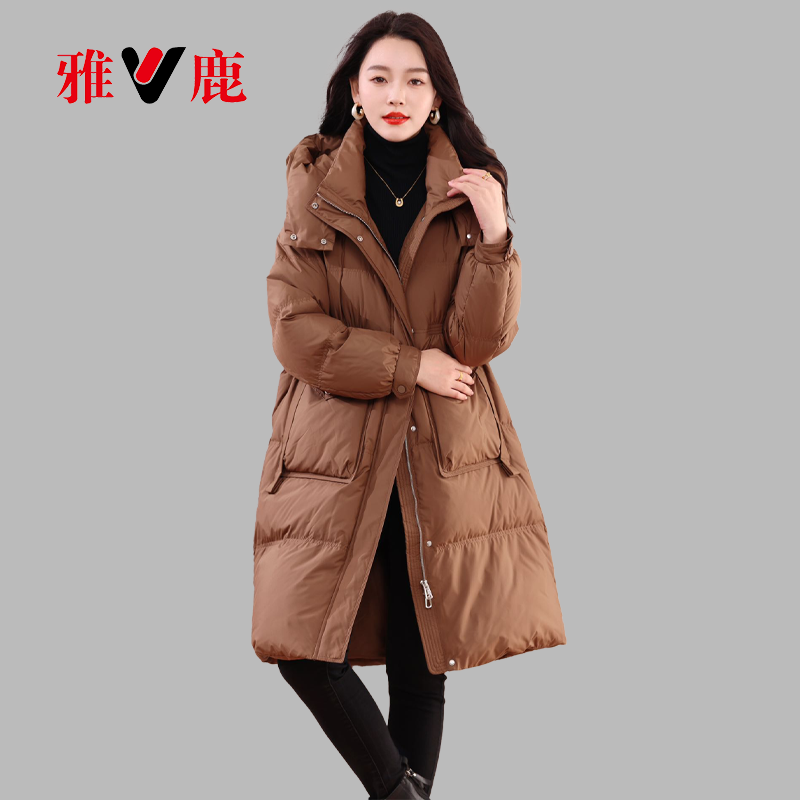 V/雅鹿2023冬季新款中长款羽绒服白鸭绒运动时尚休闲宽松加厚外套