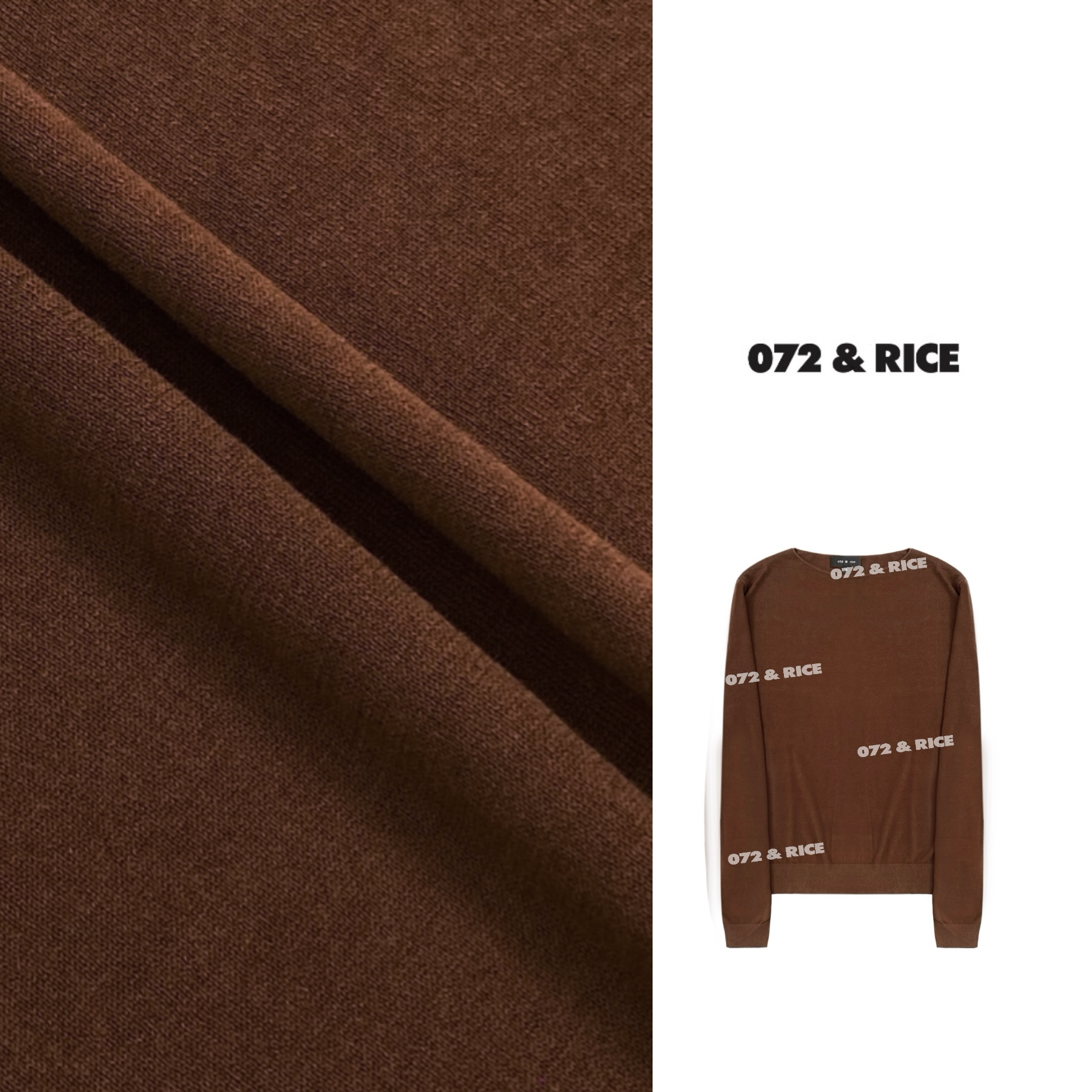 072 & RICE【摩卡】100纯棉 春季休闲圆领长袖针织上衣 LE095 FF