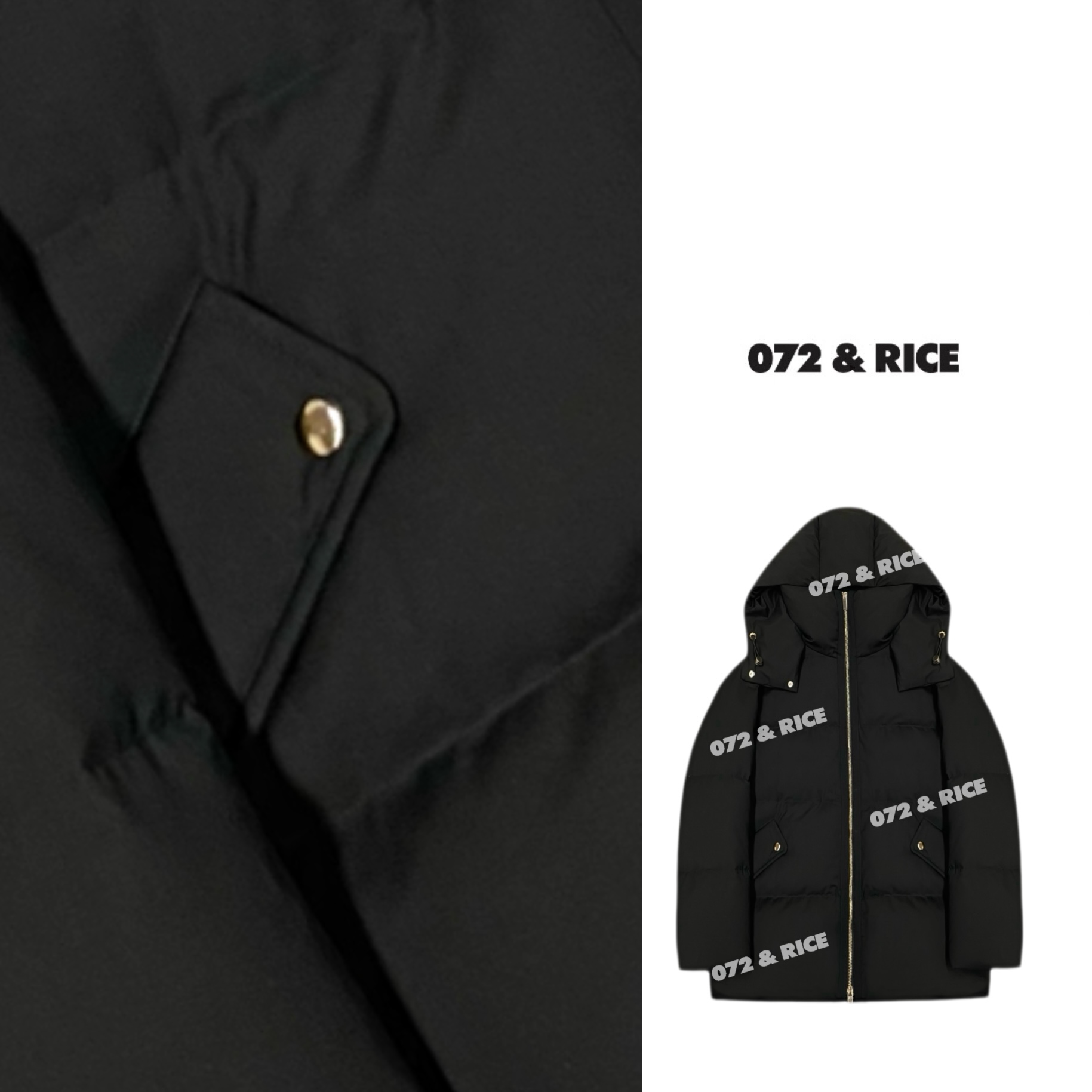 072 & RICE【小禾黑】100羊毛 秋冬休闲连帽长袖白鹅绒外套 A-MHG18