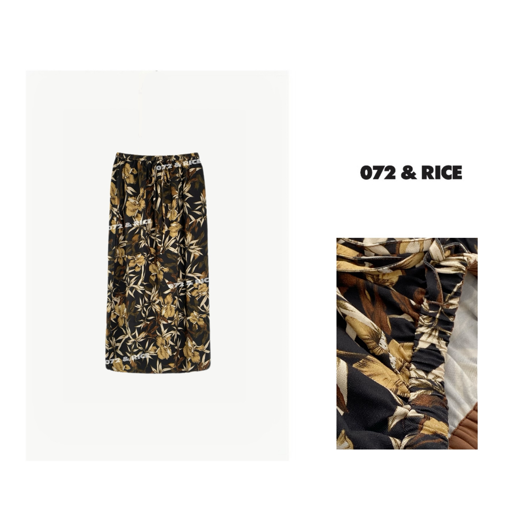 072 & RICE【茶子裙】亚麻 春季休闲松紧腰半身裙 24NB151Z* FF