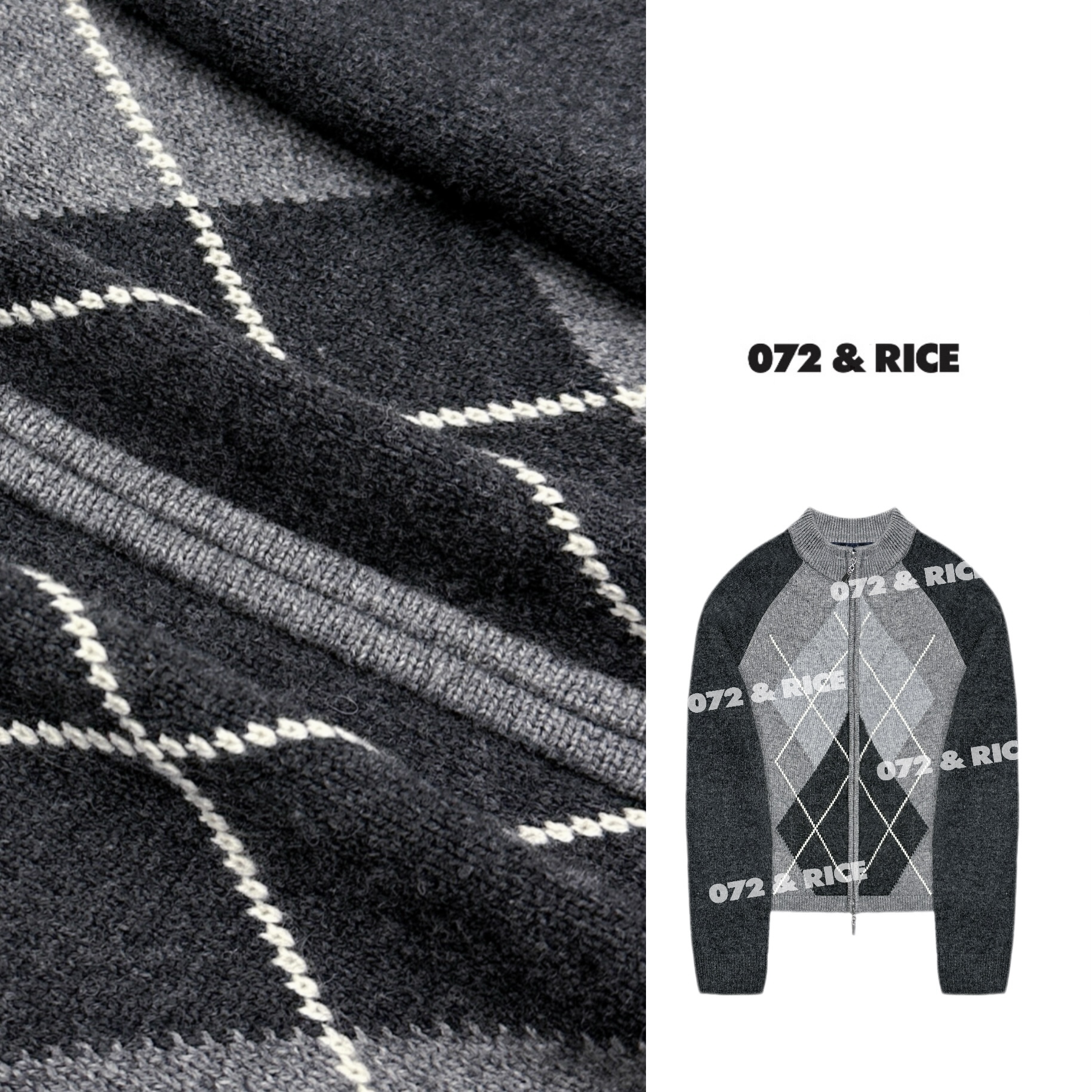 072 & RICE【斯坦福】秋季休闲撞色菱格长袖针织开衫 31LE055 
