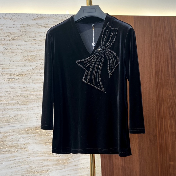 断码EXC983清仓【丝绒钉珠大蝴蝶结七分袖圆领】