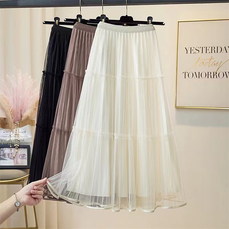 2024时尚修身秋冬季精品半身裙高腰显瘦大摆网纱裙网纱裙