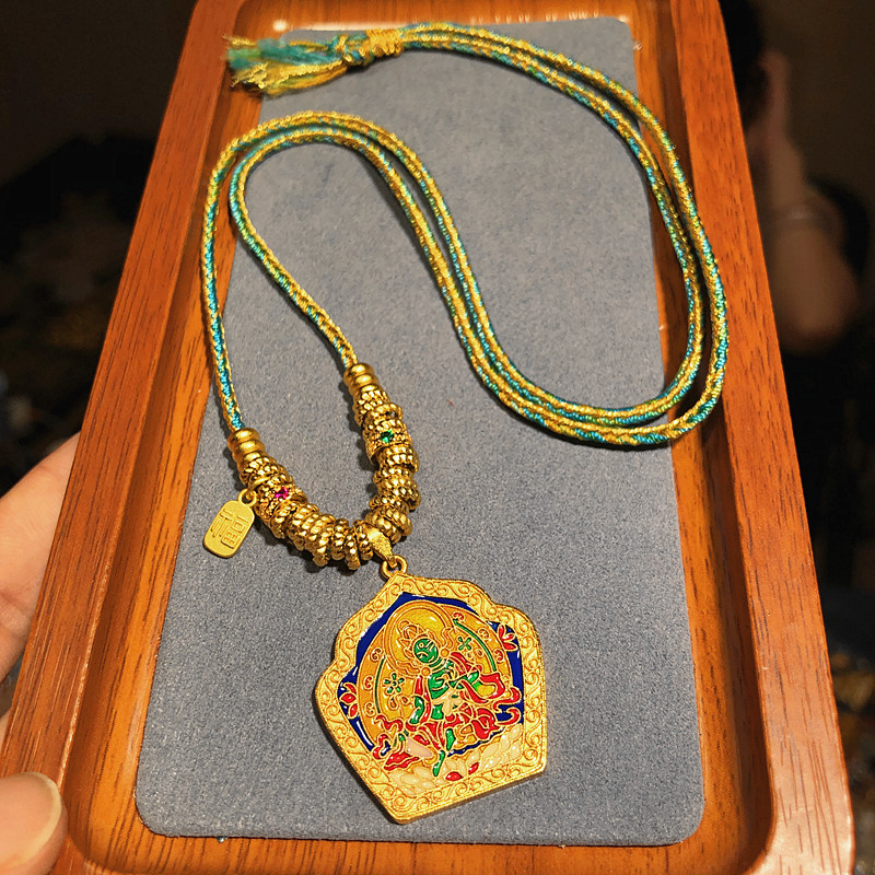 合金吊坠 SANXUN/古法绿度母吊坠编绳国潮项链手工国风项坠可烧蓝