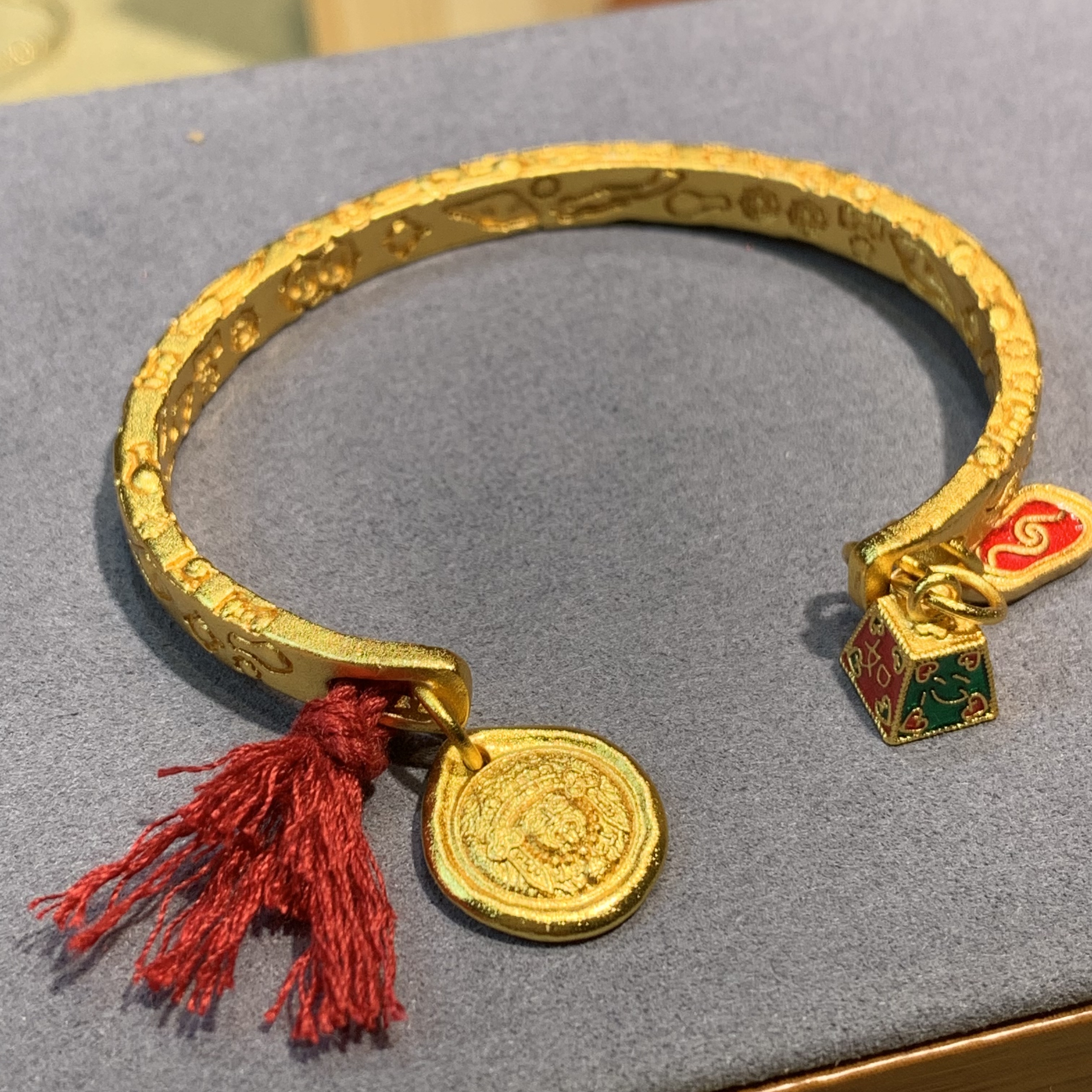 合金手镯 SANXUN/古法保色手镯开口镯配扎基拉姆称心如意饰品轻奢