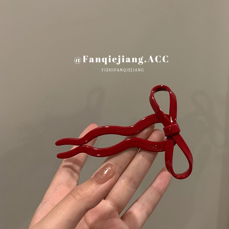 很显白的酒红色蝴蝶结发簪发饰气质网红可爱百搭头饰少女简约彩色