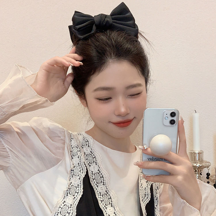 公主头黑色双面蝴蝶结头饰发夹女夏季后脑勺大号抓夹高级鲨鱼夹子