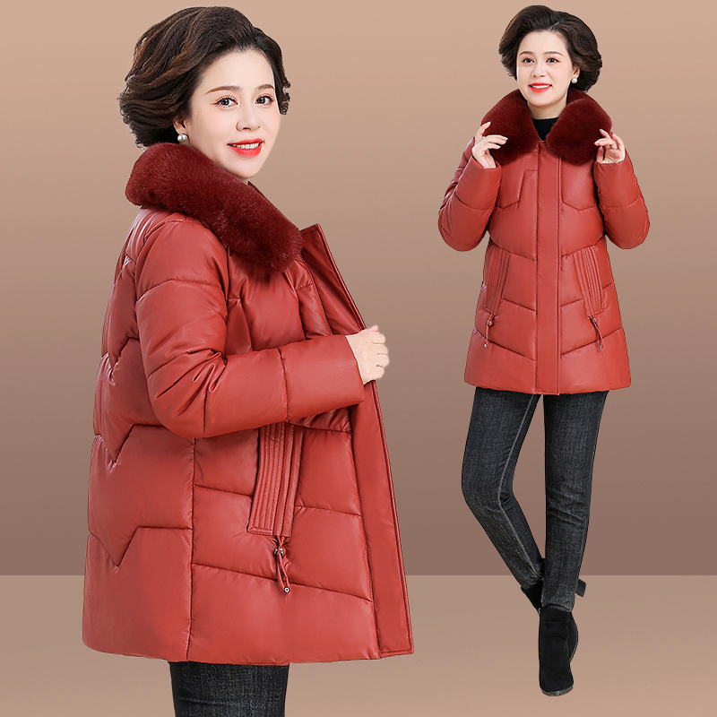 皮棉衣中年棉袄大码妈妈装短款中老年时尚中长款加厚宽松保暖冬季