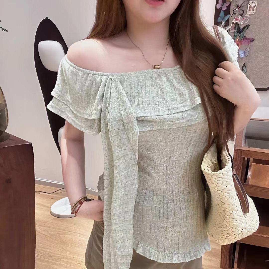 维维&南岛风胖mm短袖遮肉显瘦一字肩针织衫上衣女装大码微胖ZWW34