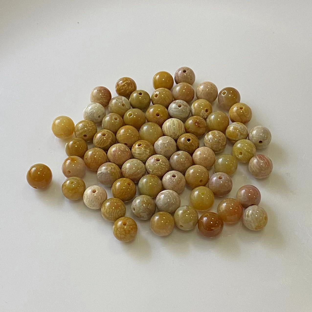 天然珊瑚玉（硅化玉）散珠单珠圆珠 DIY 手串串珠