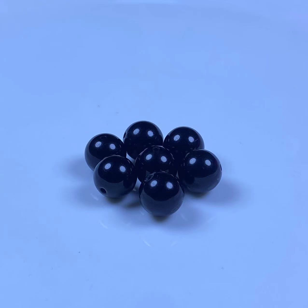 天然黑曜石散珠单珠圆珠  DIY手串串珠 黑色圆形珠珠 黑曜石单珠