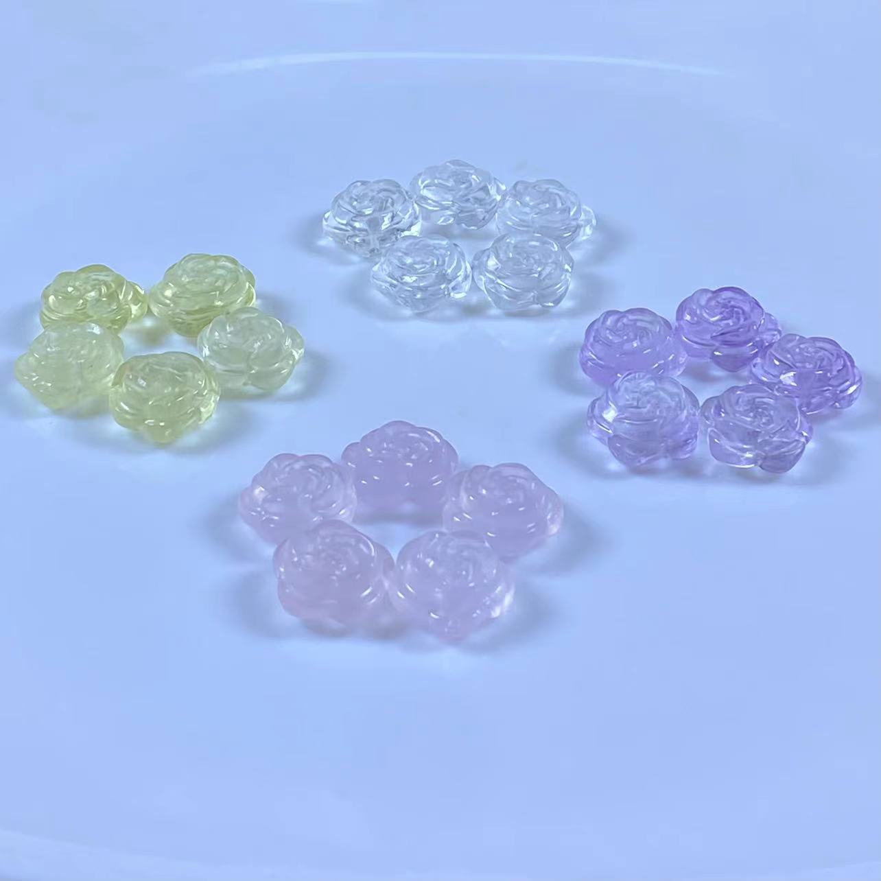 玫瑰花天然水晶雕刻件散件 DIY多宝手串串珠 专用 紫色天然粉