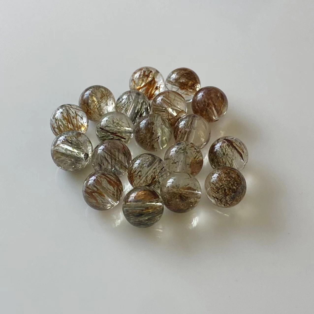 天然透体黑金超七水晶散珠单珠 DIY手串串珠水晶串珠水晶单珠散珠