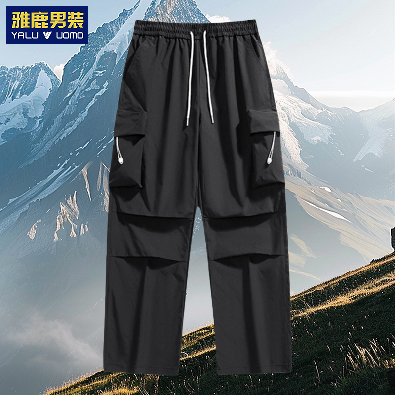 雅鹿男装秋季新款美式工装裤户外休闲多口袋多色大码宽松舒适裤子