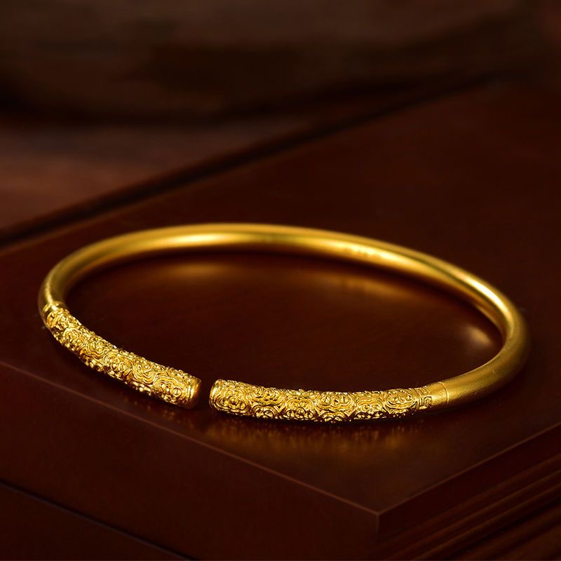 合金手镯 实心开口箍款男士 女款时尚百搭复古简约古法磨砂传承