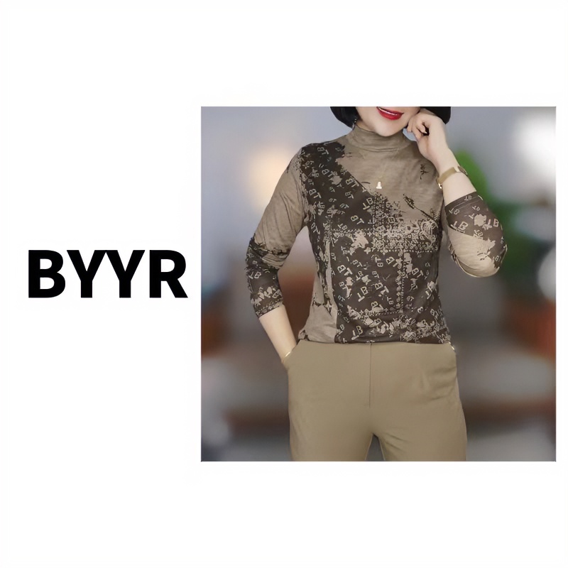 伴月伊人高定款半高领提花百搭打底衫秋季长袖保暖（121099）