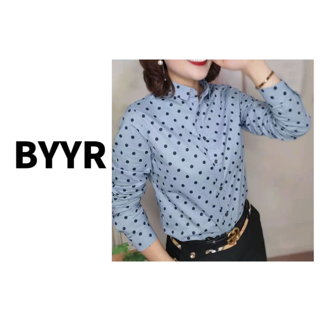 伴月伊人蓝色波点衬衣