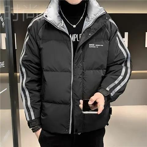 暖冬冬季羽绒服男2023年新款男士加厚保暖外套条纹冬装鸭绒上衣