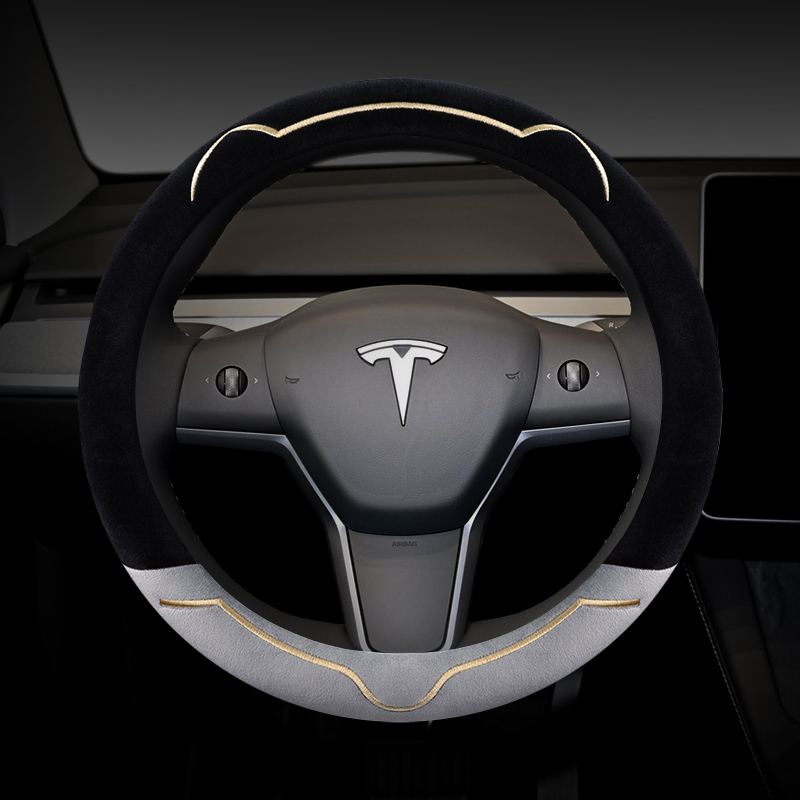专用于特斯拉model Y model 3/S/X 新款防滑冬季毛绒汽车方向盘套