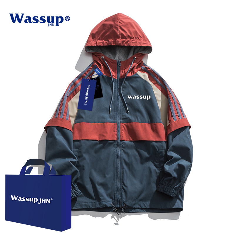WASSUPJHN户外冲锋衣男2023新款秋季登山服男生上衣夹克外套连帽