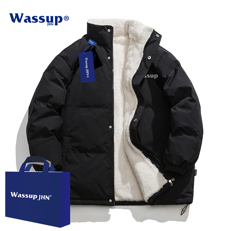 WASSUPJHN立领棉服男士冬季潮牌休闲保暖棉衣男生棉袄情侣装外套