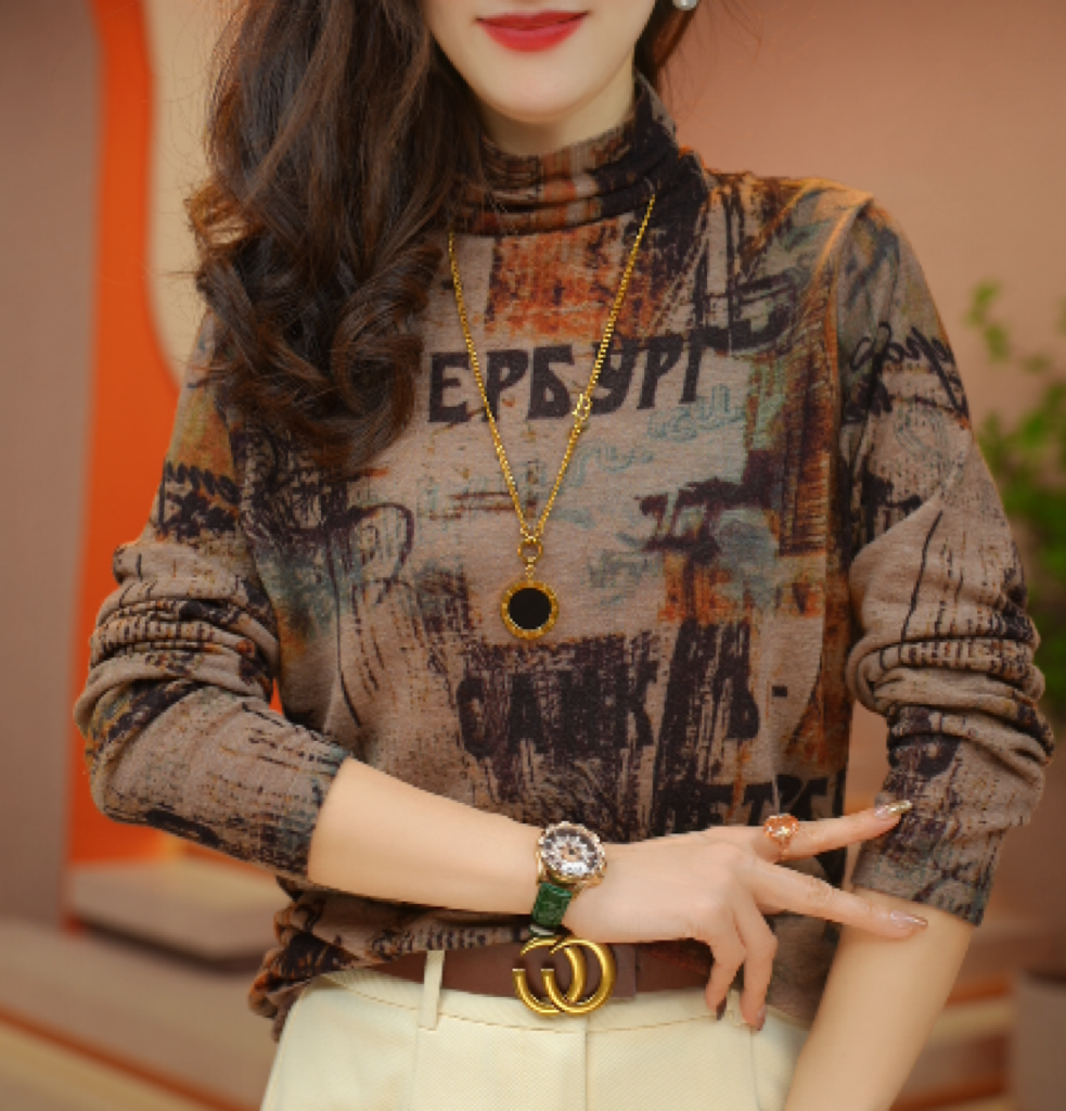 五秋冬半高领复古长袖针织时尚百搭女士上衣洋气显瘦小衫RGMY9112