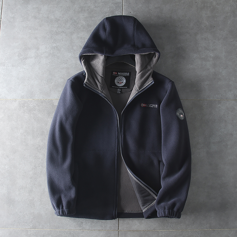 POPTAGS/挪威男女同款连帽加绒加厚摇粒绒外套AB面撞色保暖防静电