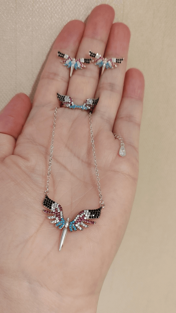 坠链均925银 纯银三件套手工彩色满钻个性灵动