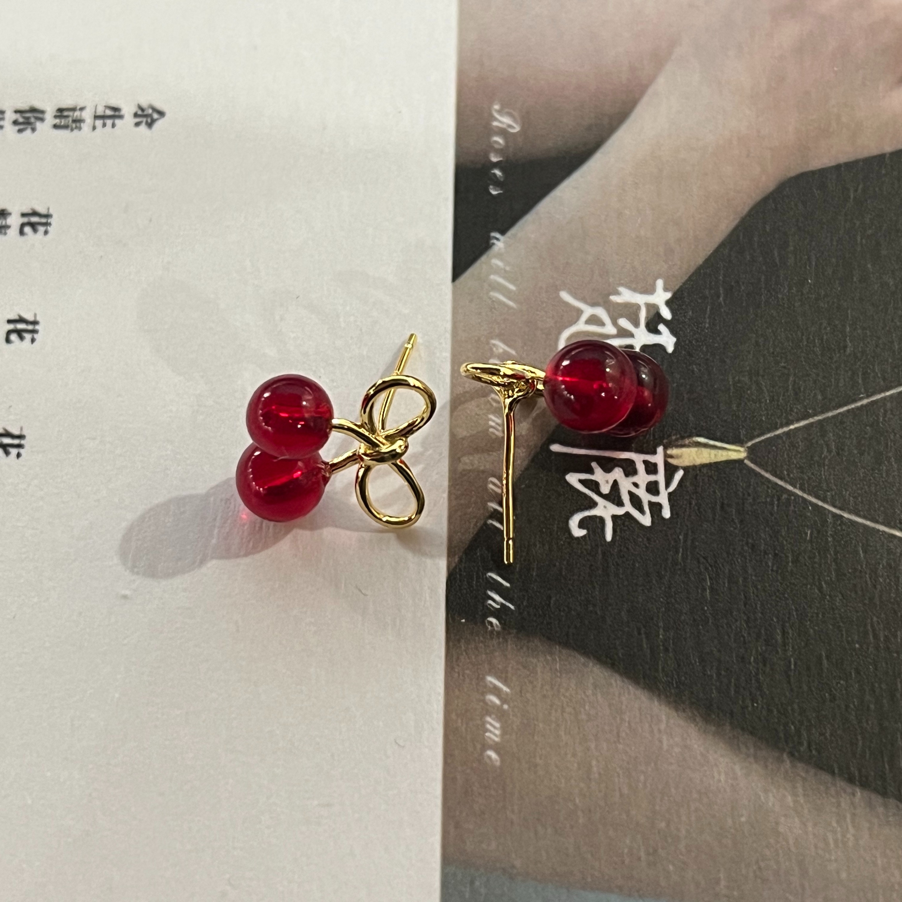 925银耳饰 梵鹿 可爱复古樱桃耳钉