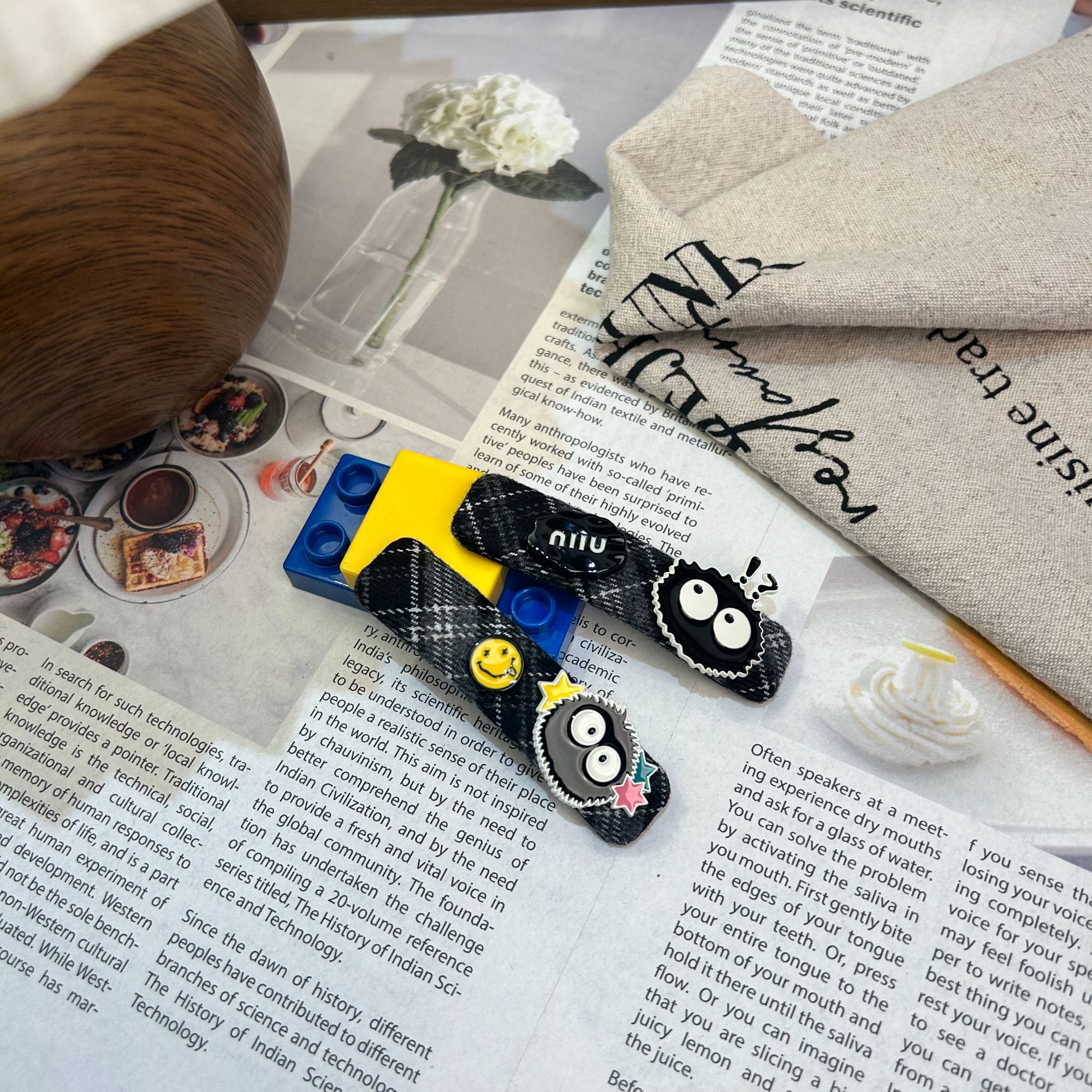 F0267韩东大门灰色一字煤球拜拜夹侧边夹刘海夹碎发夹卡通发夹