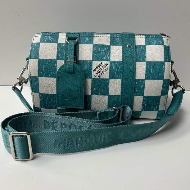 99新 LouisVuitton/路易威登 kp27全皮蓝棋盘格斜挎包853