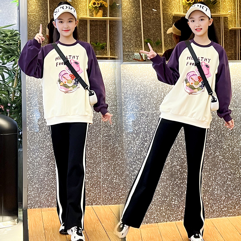 女童秋装套装2024新款洋气儿童时髦休闲女大童春秋卫衣长裤两件套