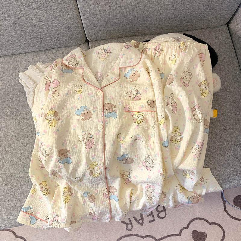 春秋新款云朵棉睡衣女款秋季款可外穿长袖长裤卡通家居服套装